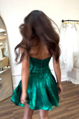 Dark Green Corset Sweetheart A Line Short Homecoming Dress/Mini Dress