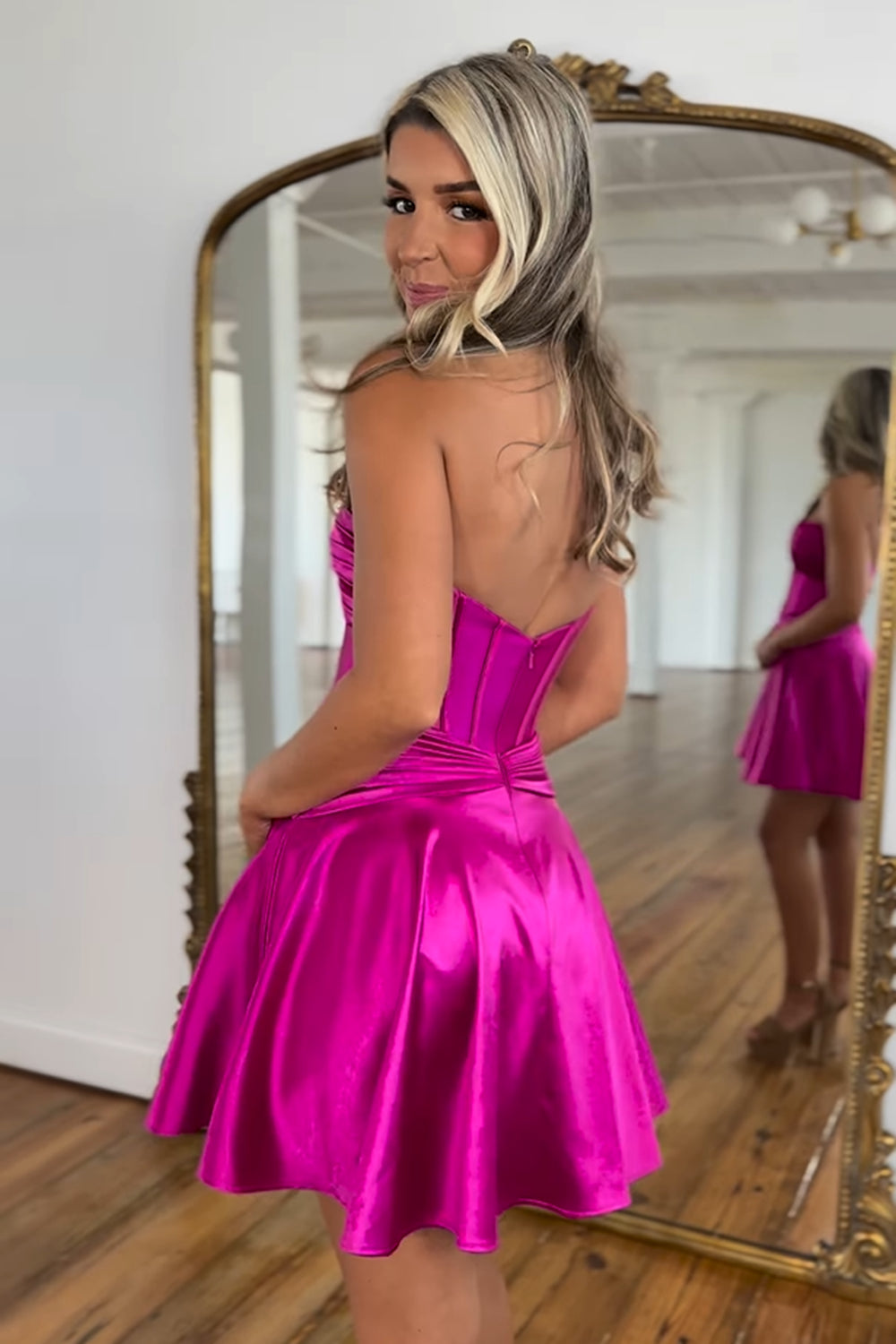 Fuchsia Strapless Corset A Line Short Homecoming Dress/Mini Dress