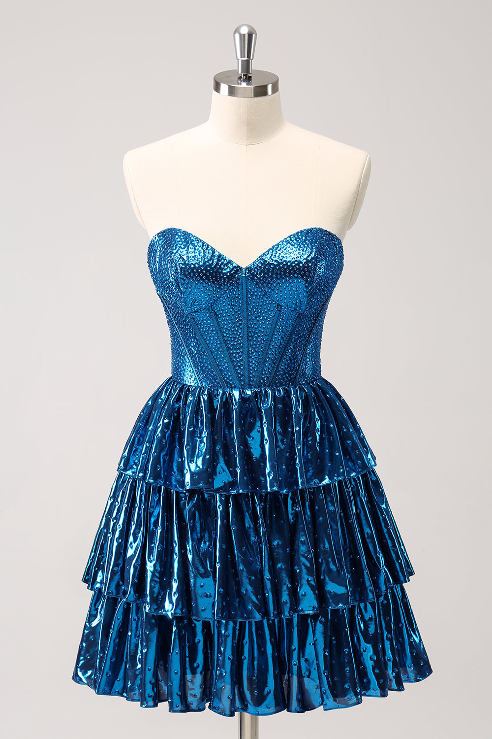 Sparkly Peacock Blue Sweetheart Ruffled Short Homecoming Dress/Mini Dress