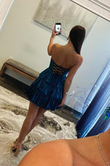 Sparkly Peacock Blue Sweetheart Ruffled Short Homecoming Dress/Mini Dress