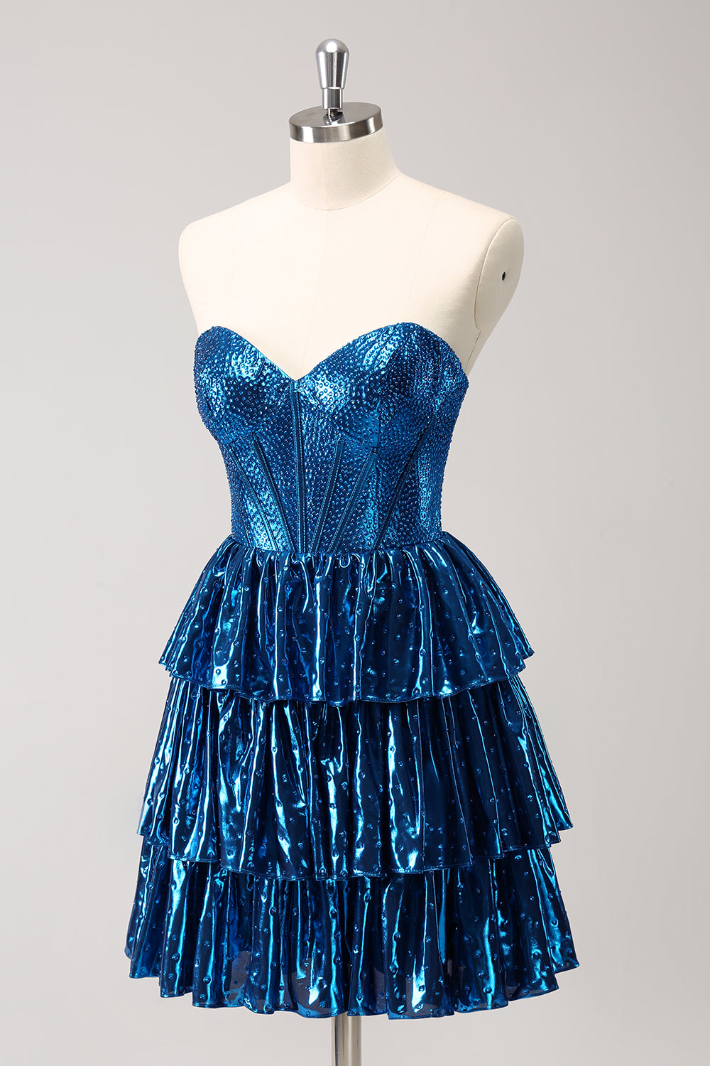 Sparkly Peacock Blue Sweetheart Ruffled Short Homecoming Dress/Mini Dress
