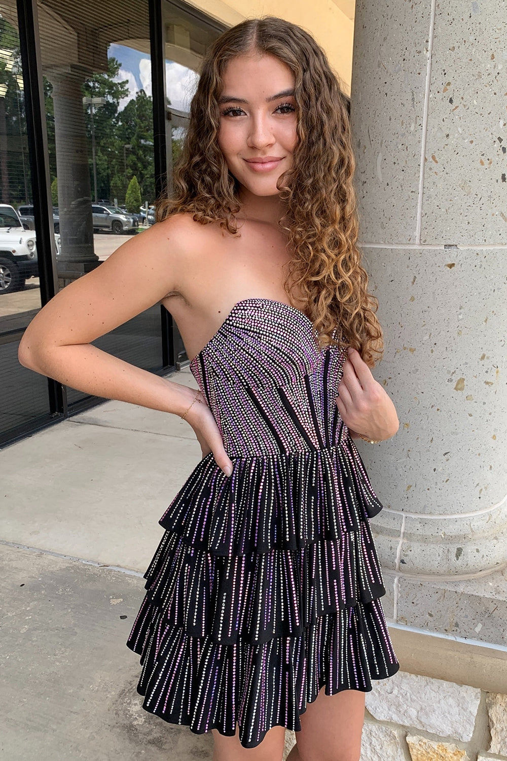 Sparkly Lilac A Line Corset Strapless Tiered Short Homecoming Dress/Mini Dress