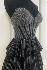Sparkly Black A Line Corset Short Homecoming Dress/Mini Dress With Ruffles