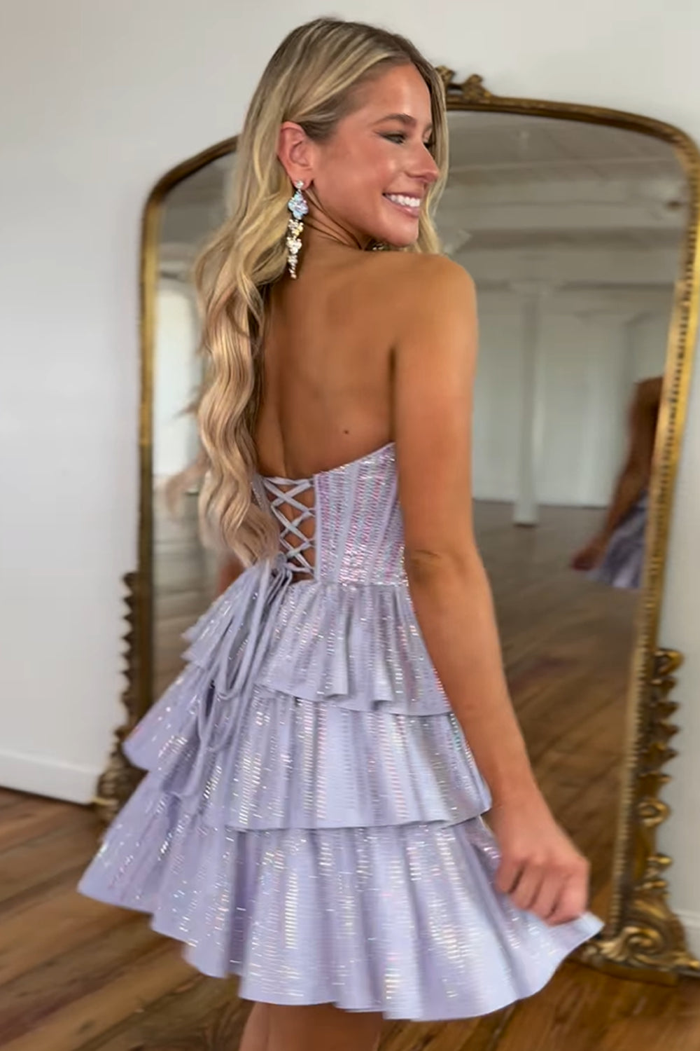 Sparkly Black A Line Corset Short Homecoming Dress/Mini Dress With Ruffles