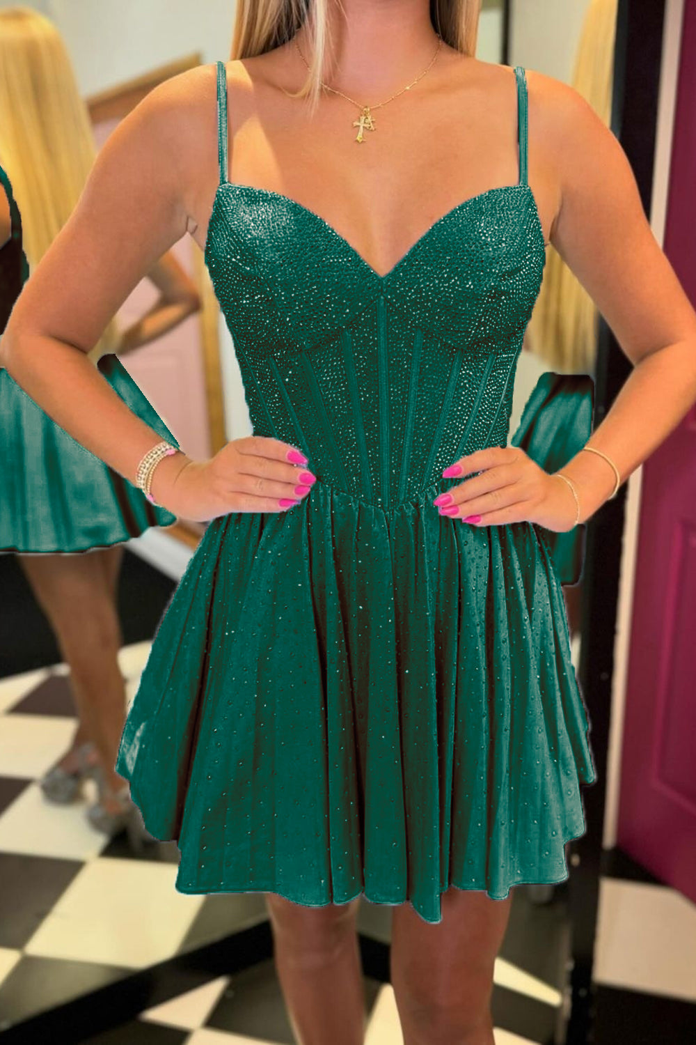 Sparkly Blue Beaded Corset A Line Short Homecoming Dress/Mini Dress