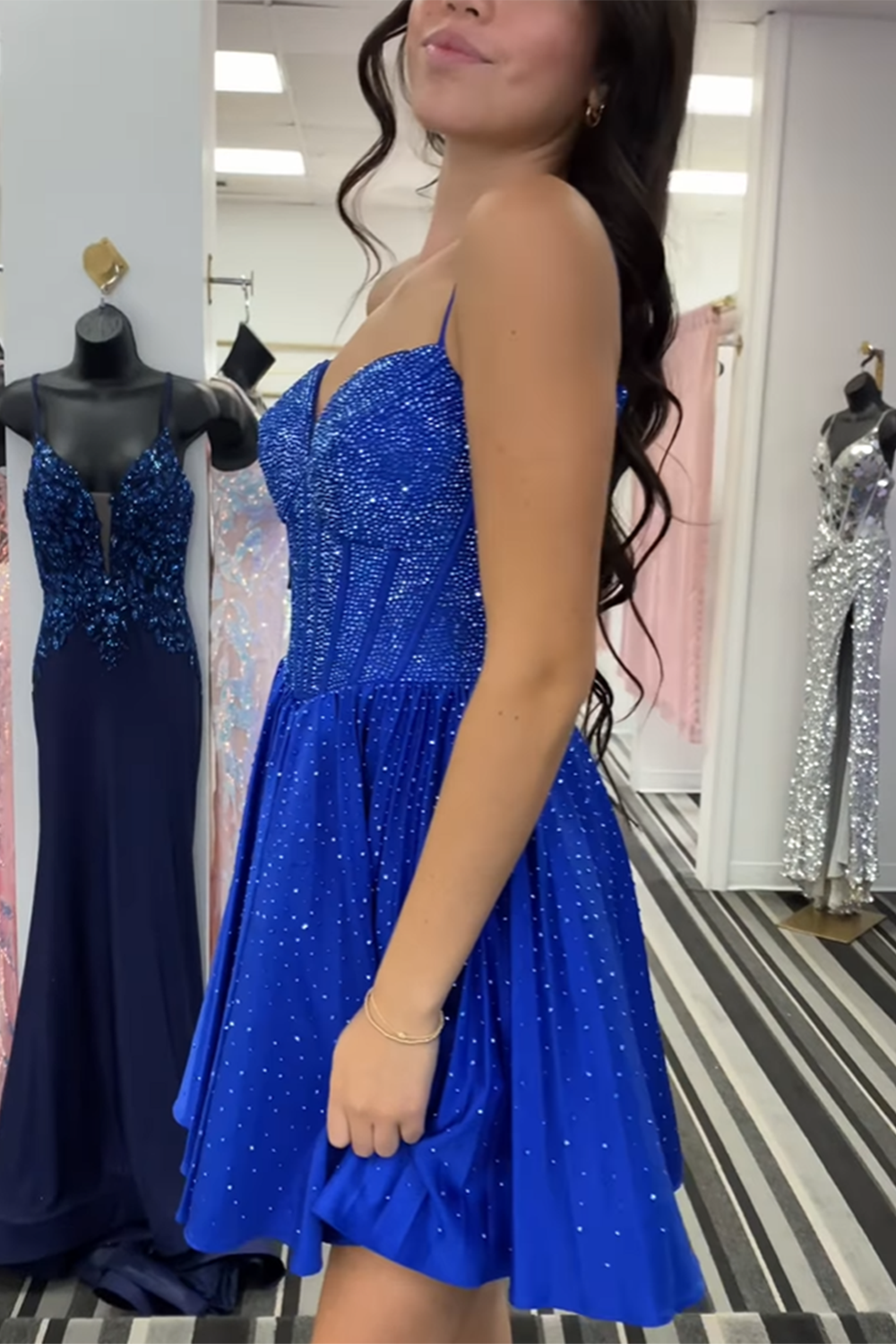 Sparkly Blue Beaded Corset A Line Short Homecoming Dress/Mini Dress