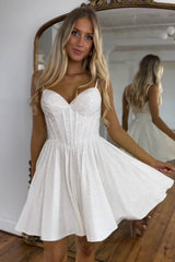 Sparkly A Line White Beaded Corset Short Homecoming Dress/Mini Dress