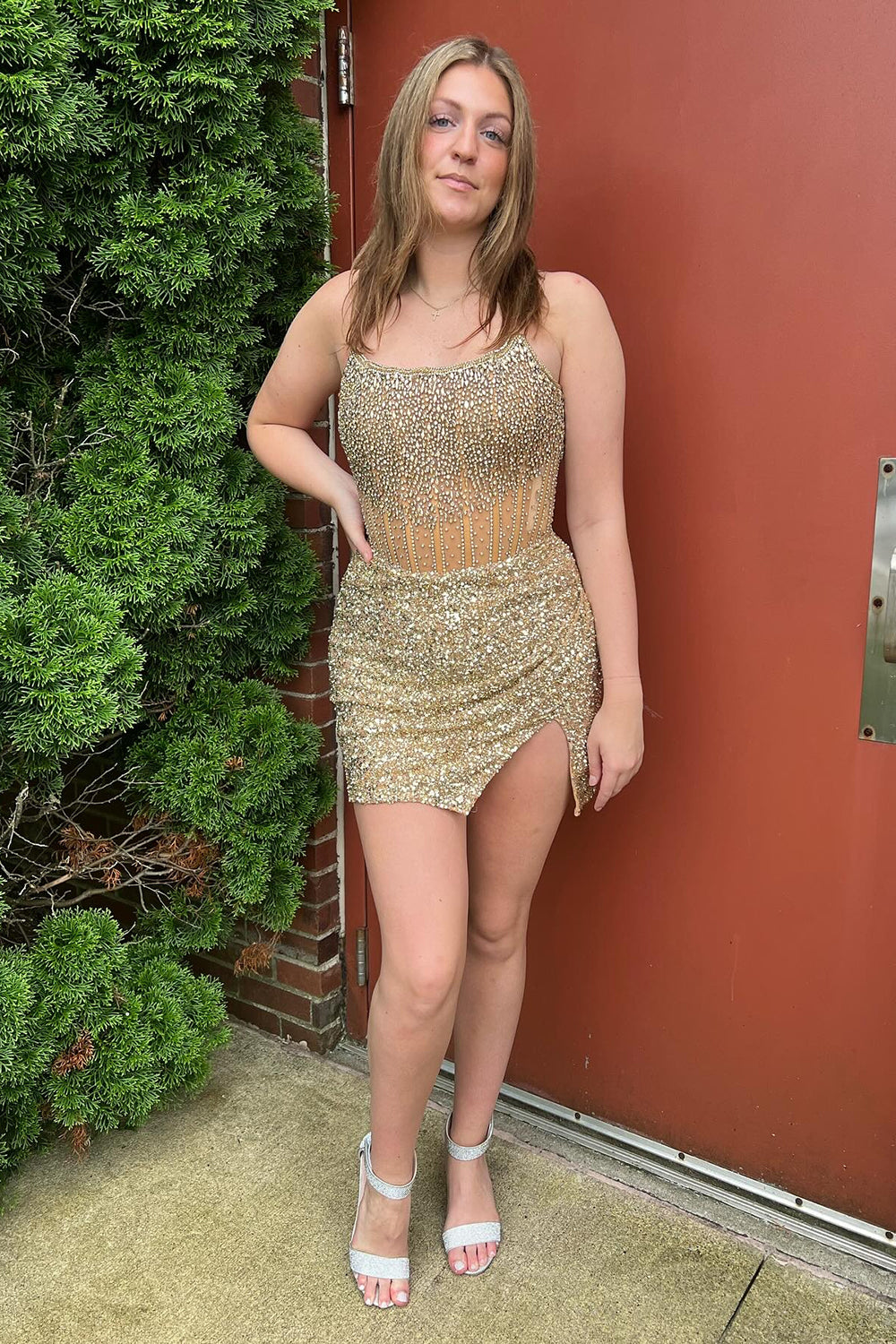Peacock Blue Sparkly Beaded Strapless Tight Short Homecoming Dress/Mini Dress