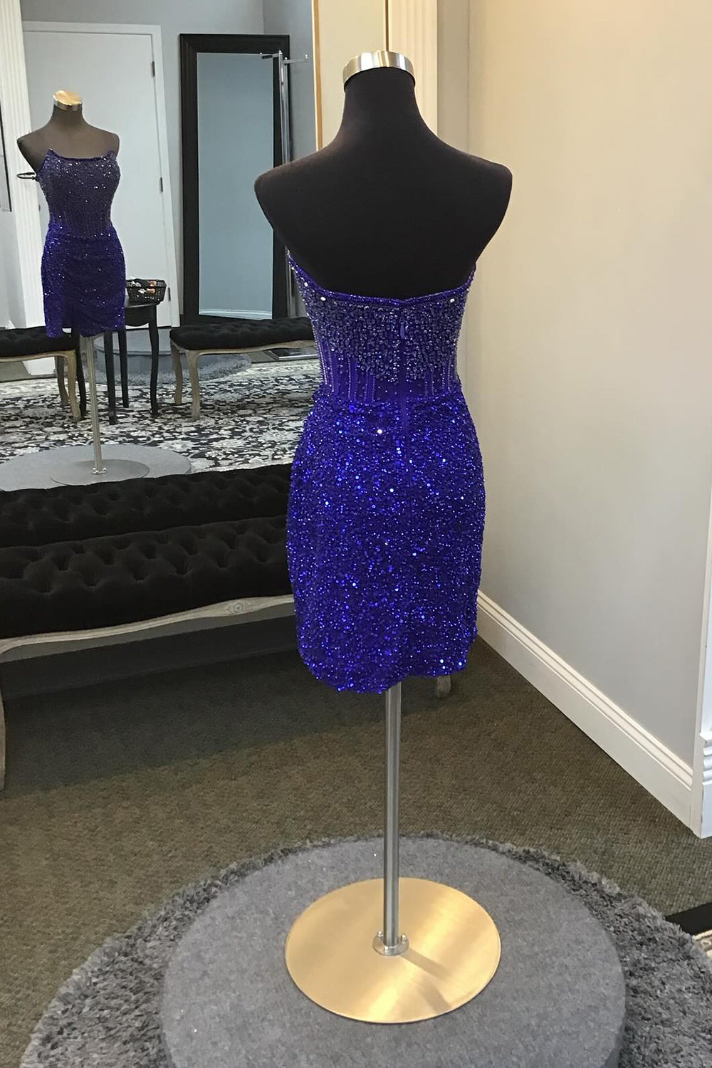 Golden Sparkly Corset Beaded Strapless Tight Short Homecoming Dress/Mini Dress