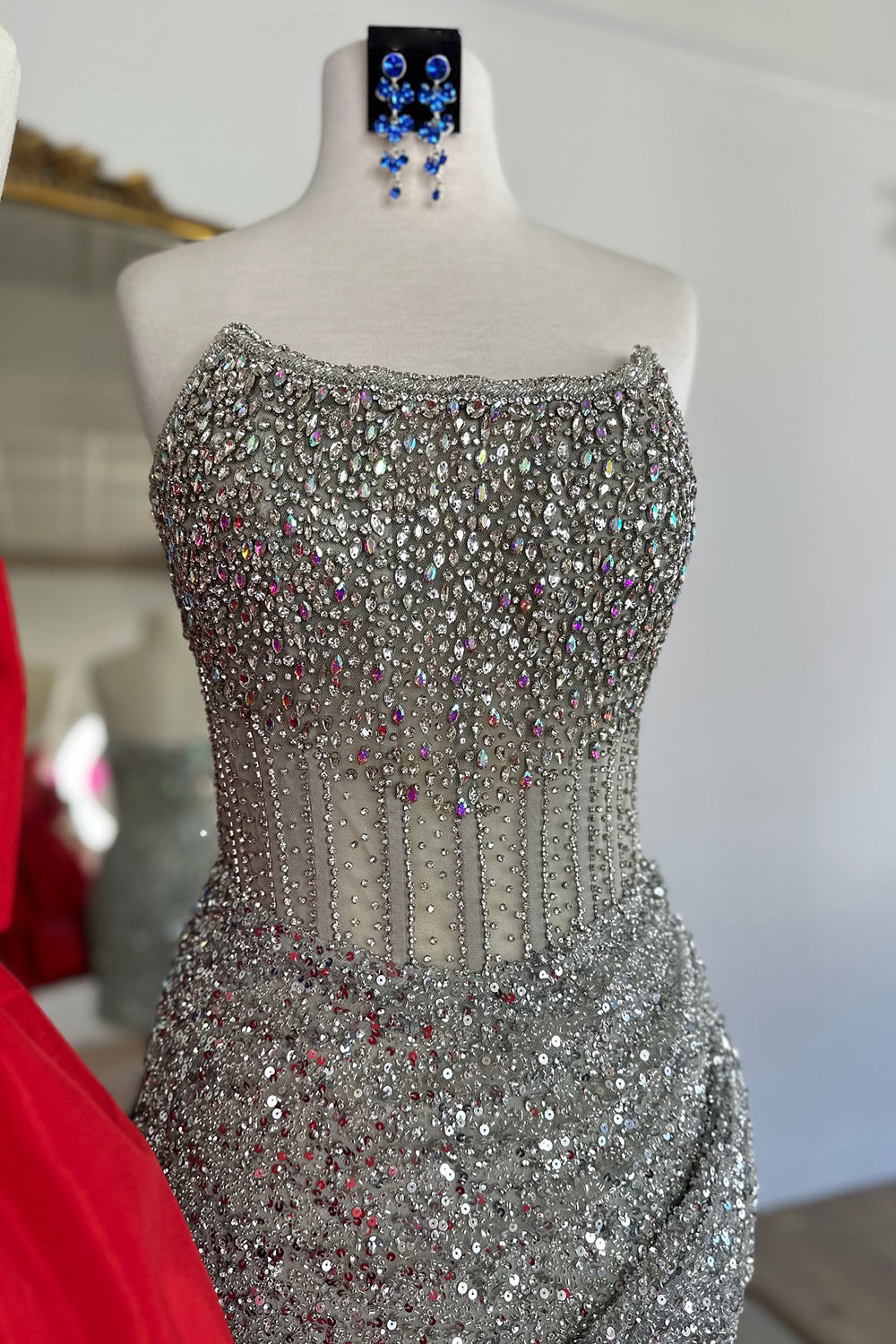 Golden Sparkly Corset Beaded Strapless Tight Short Homecoming Dress/Mini Dress