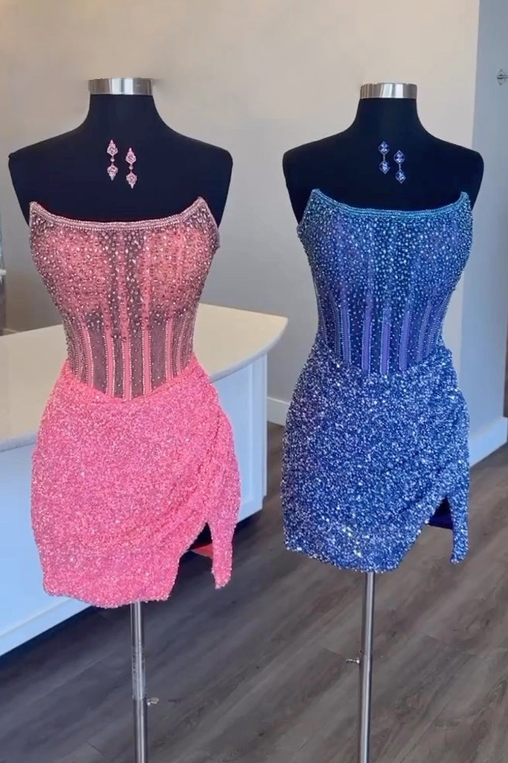 Golden Silver Corset Strapless Tight Short Homecoming Dress/Mini Dress with Beading