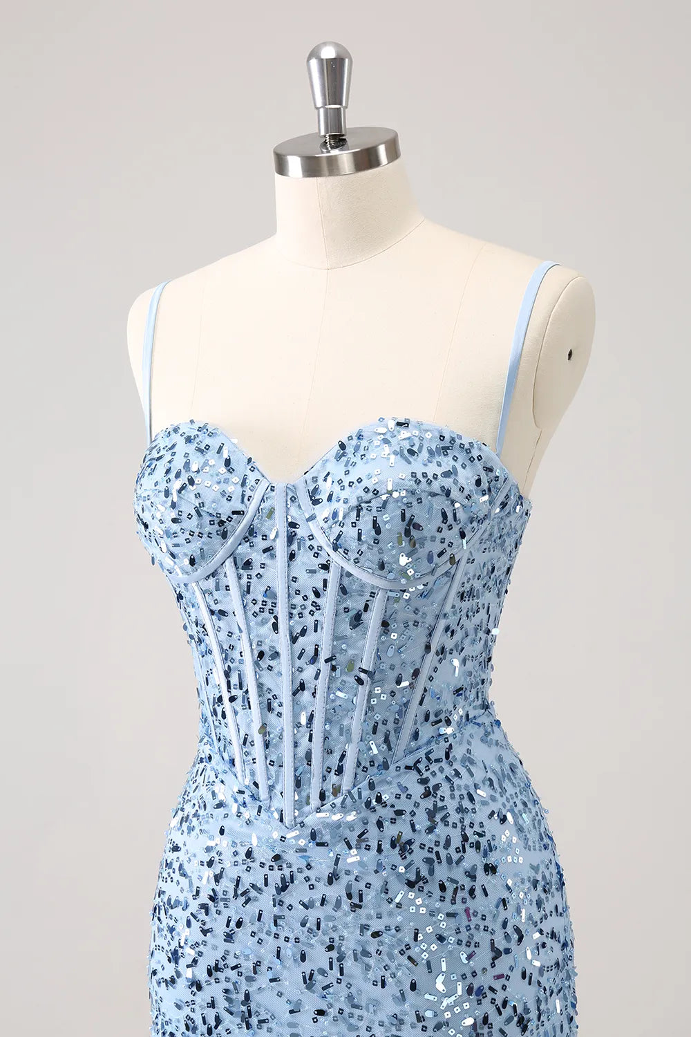 Sparkly Blue Spaghetti Straps Corset Tight Short Homecoming Dress/Mini Dress