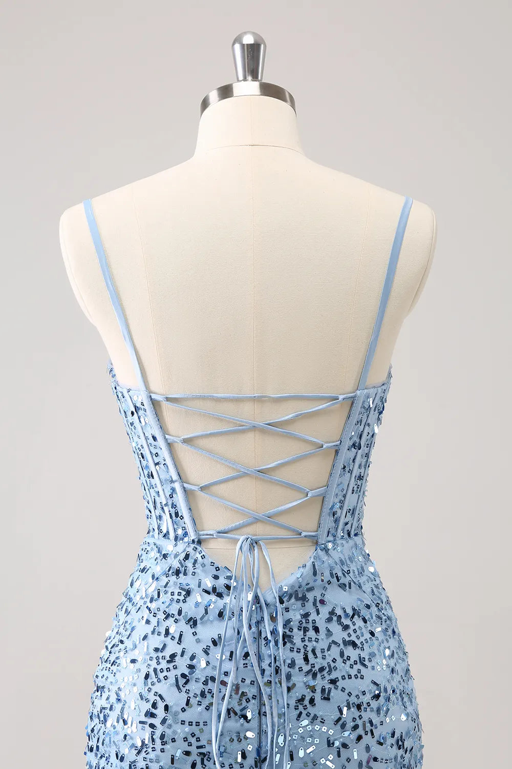 Sparkly Blue Spaghetti Straps Corset Tight Short Homecoming Dress/Mini Dress
