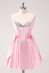 Sparkly Pink Corset Sweetheart A Line Short Homecoming Dress/Mini Dress