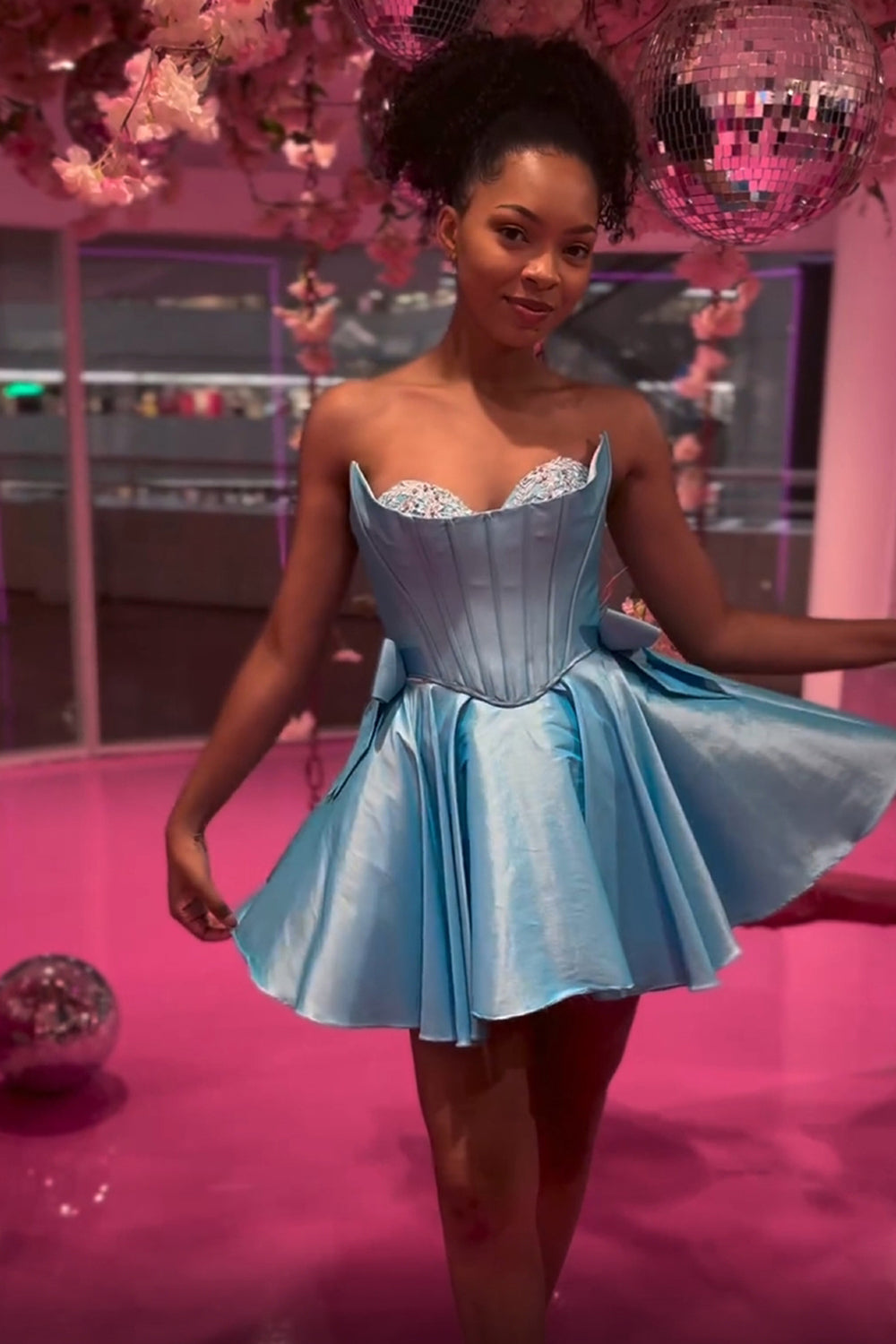 Sparkly Pink Corset Sweetheart A Line Short Homecoming Dress/Mini Dress