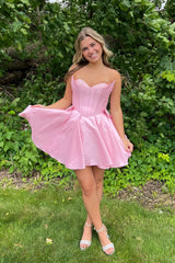 Sparkly Pink Corset Sweetheart A Line Short Homecoming Dress/Mini Dress