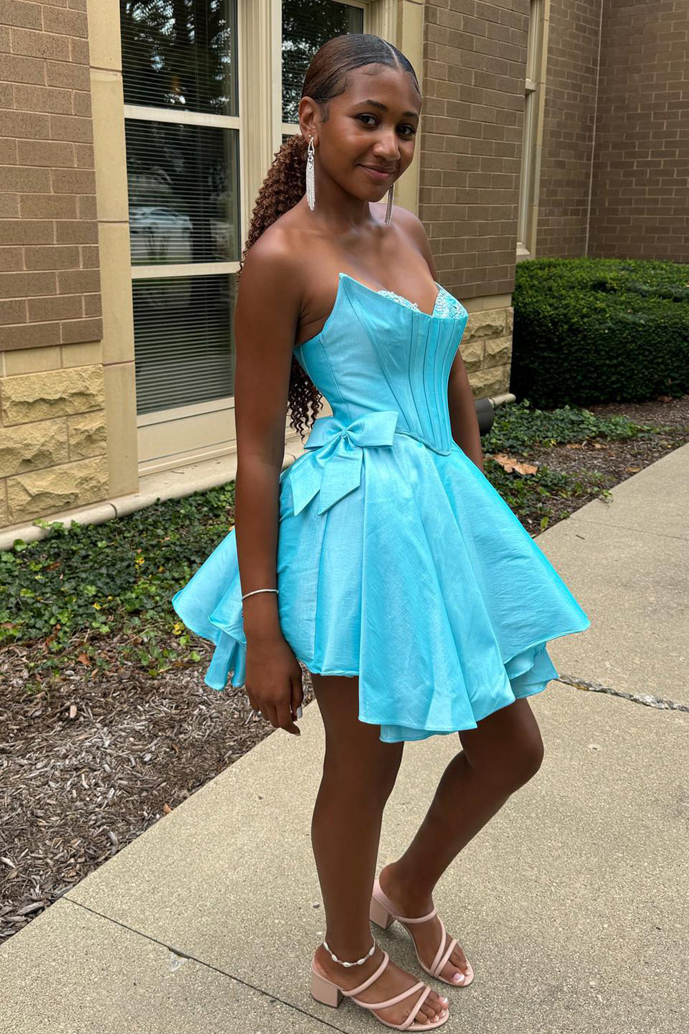 Sparkly Pink Corset Sweetheart A Line Short Homecoming Dress/Mini Dress