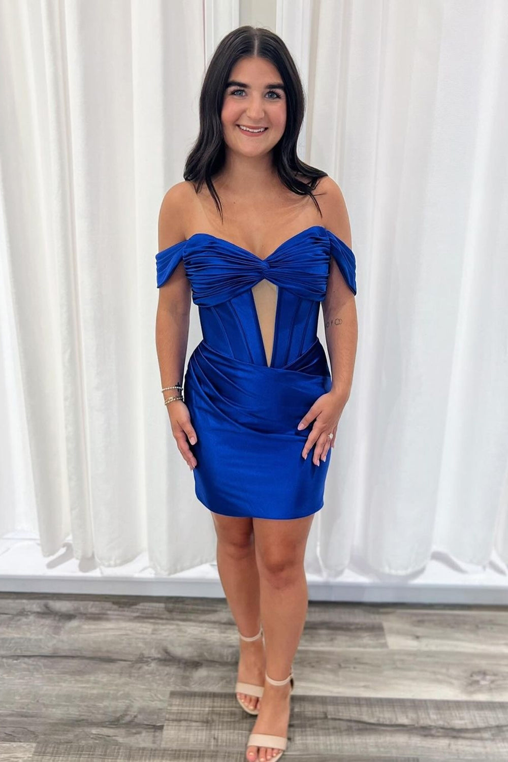 Hot Pink Off The Shoulder Corset Tight Short Homecoming Dress/Mini Dress