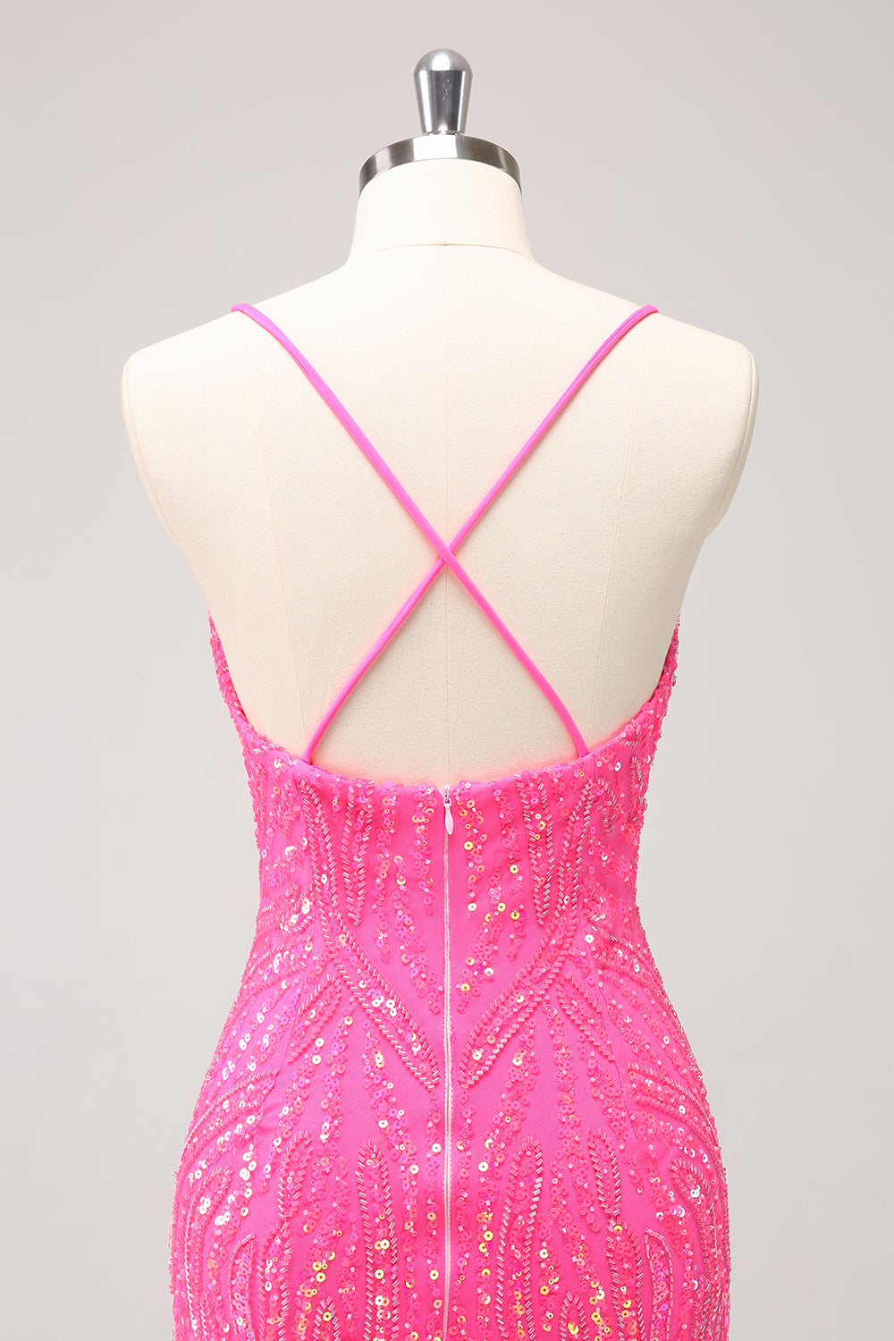Sparkly Gold Sequined Spaghetti Straps Tight Short Homecoming Dress/Mini Dress With Fringes