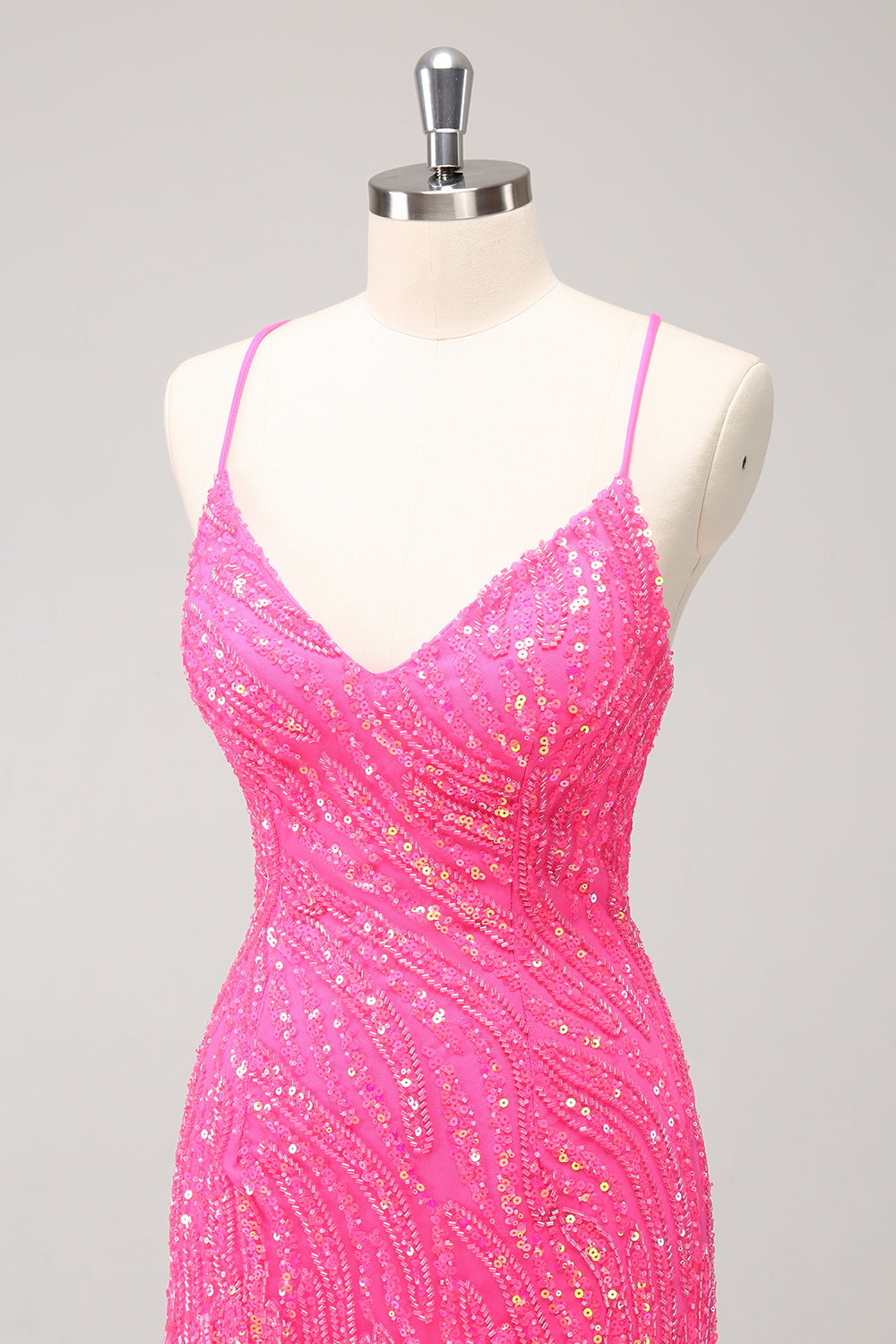 Sparkly Gold Sequined Spaghetti Straps Tight Short Homecoming Dress/Mini Dress With Fringes