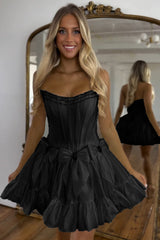 Sparkly Black Strapless Corset Short Homecoming Dress/Mini Dress With Bow
