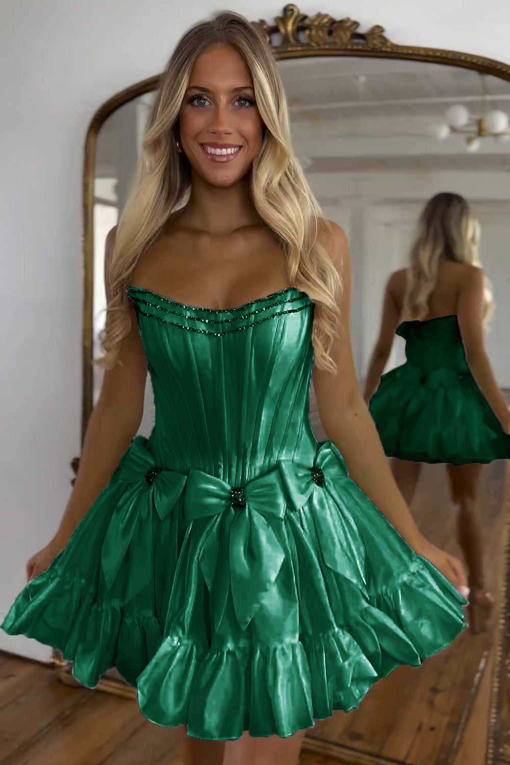 Sparkly Black Strapless Corset Short Homecoming Dress/Mini Dress With Bow