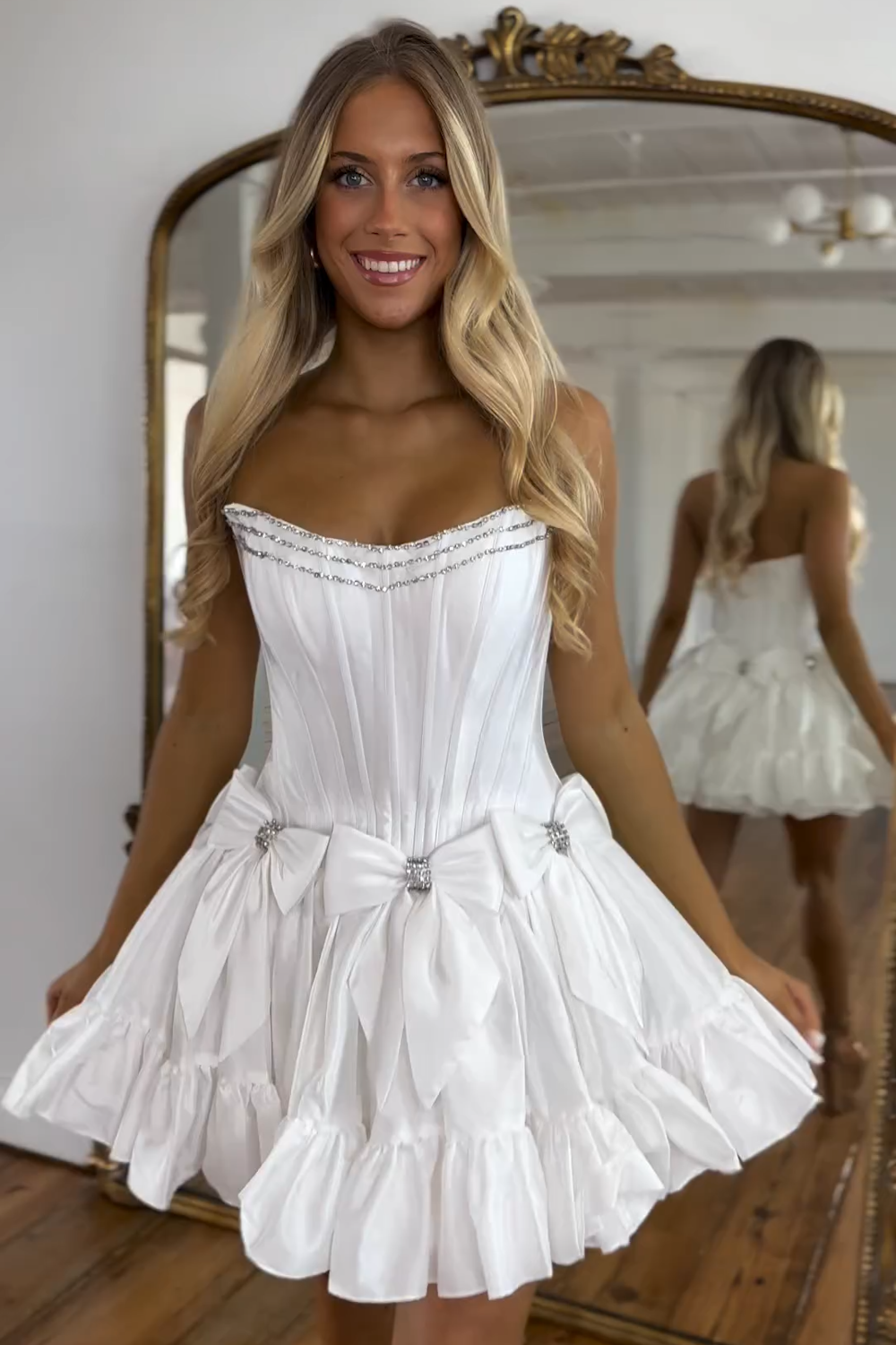 Sparkly Black Strapless Corset Short Homecoming Dress/Mini Dress With Bow