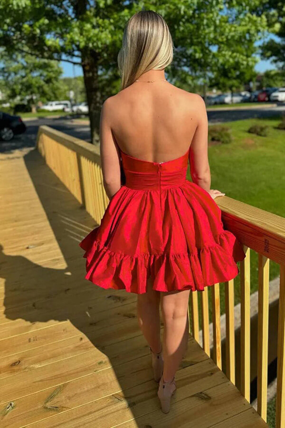 Fluffy Fuchsia Strapless A Line Tiered Short Homecoming Dress/Mini Dress with Bow
