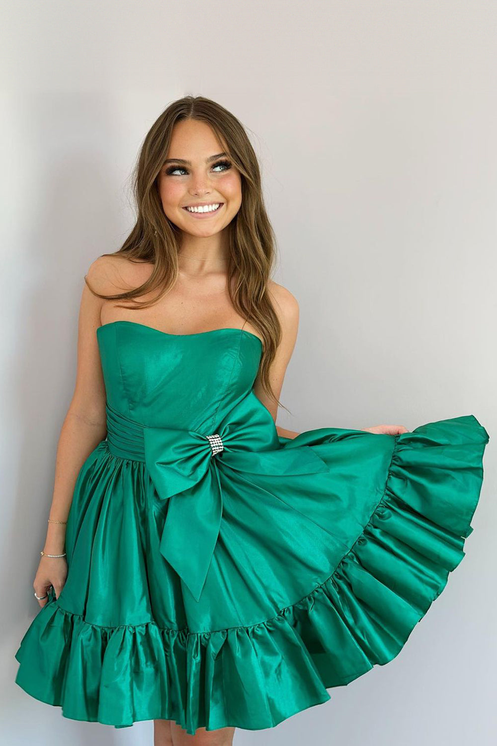 Fluffy Fuchsia Strapless A Line Tiered Short Homecoming Dress/Mini Dress with Bow