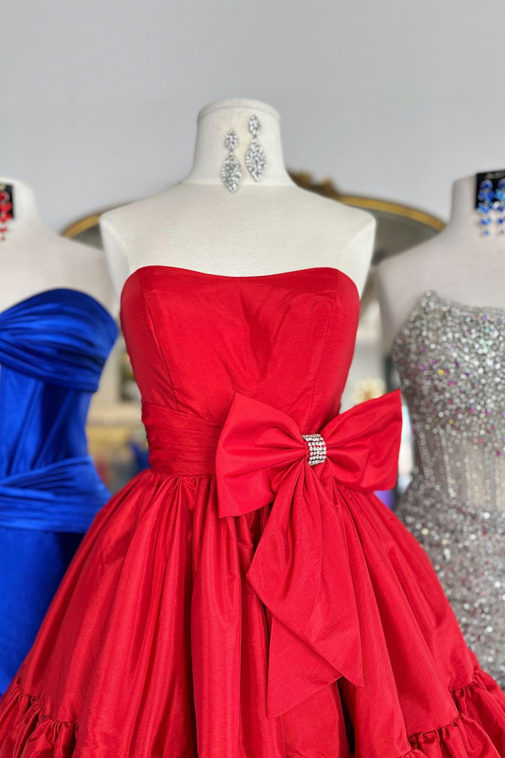 Fluffy Fuchsia Strapless A Line Tiered Short Homecoming Dress/Mini Dress with Bow