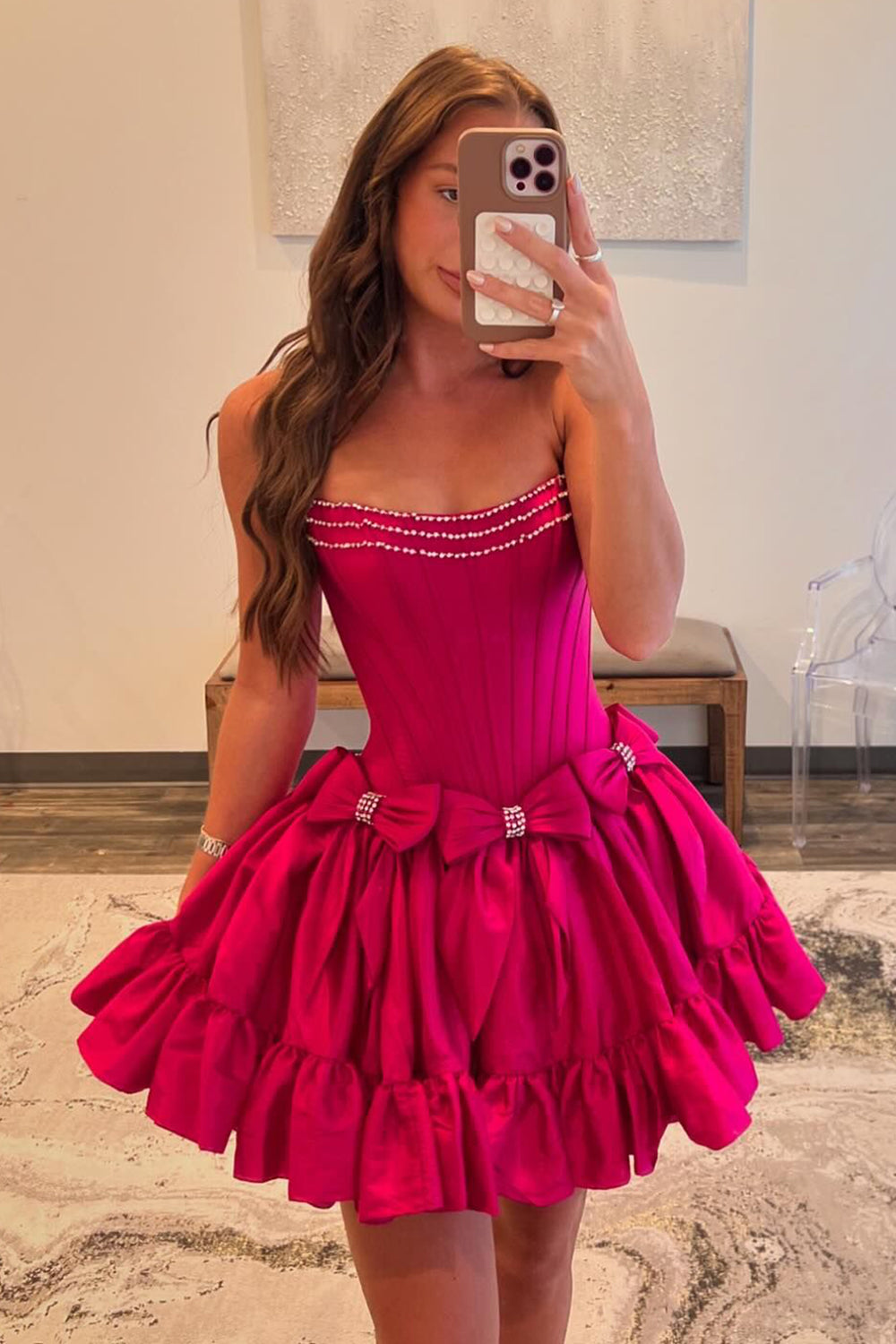 A Line Red Strapless Corset Short Homecoming Dress/Mini Dress With Bows