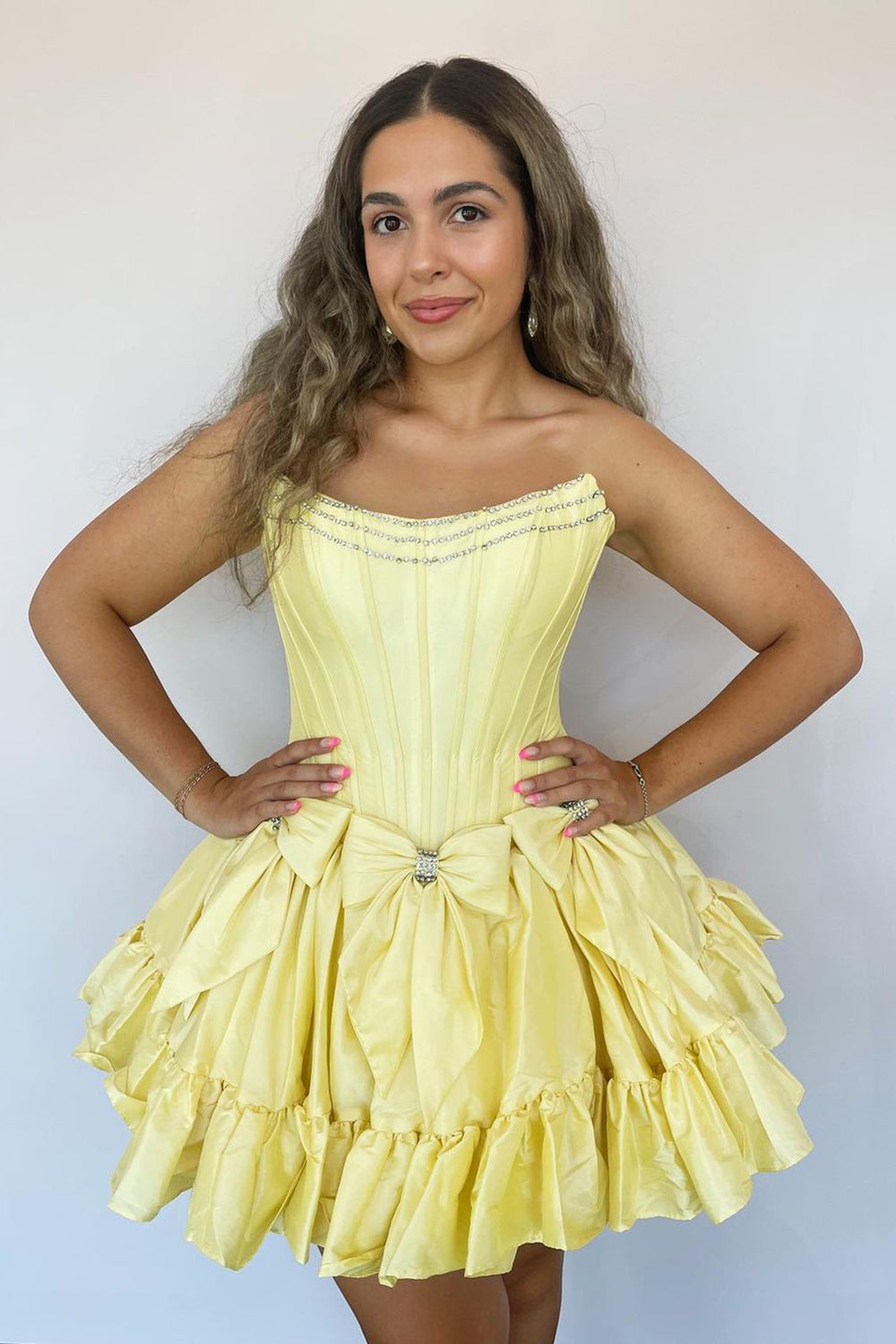 Fluffy Pink Corset Sweetheart A Line Short Homecoming Dress/Mini Dress With Bow
