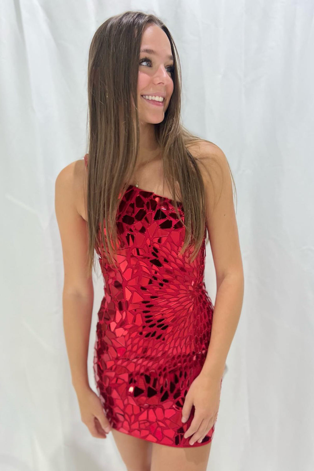 Sparkly Fuchsia Mirror One Shoulder Tight Short Homecoming Dress/Mini Dress