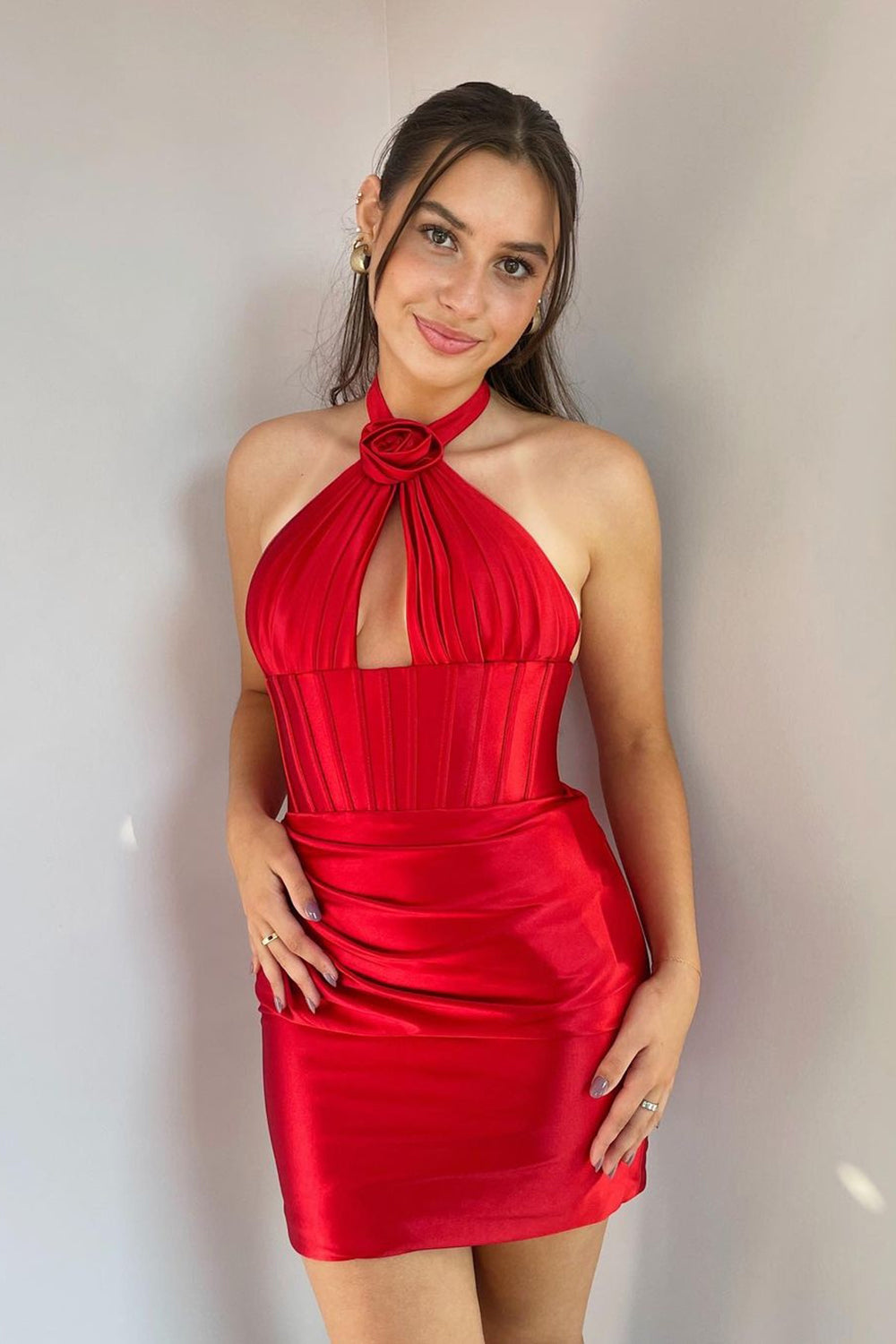 Green Corset Halter Tight Short Homecoming Dress/Mini Dress