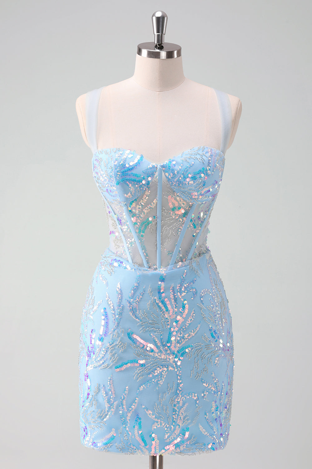 Sparkly Light Blue Sequins Corset Tight Short Homecoming Dress/Mini Dress