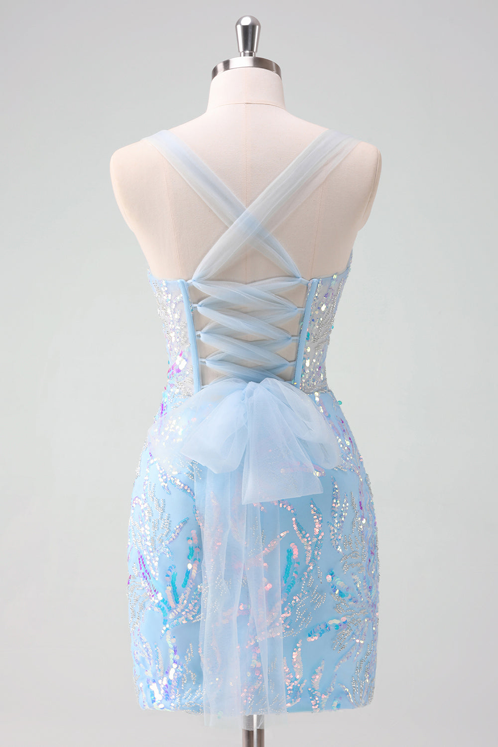 Sparkly Light Blue Sequins Corset Tight Short Homecoming Dress/Mini Dress