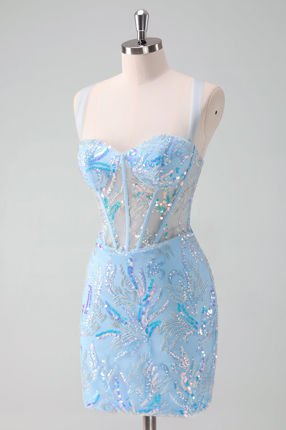 Sparkly Light Blue Sequins Corset Tight Short Homecoming Dress/Mini Dress