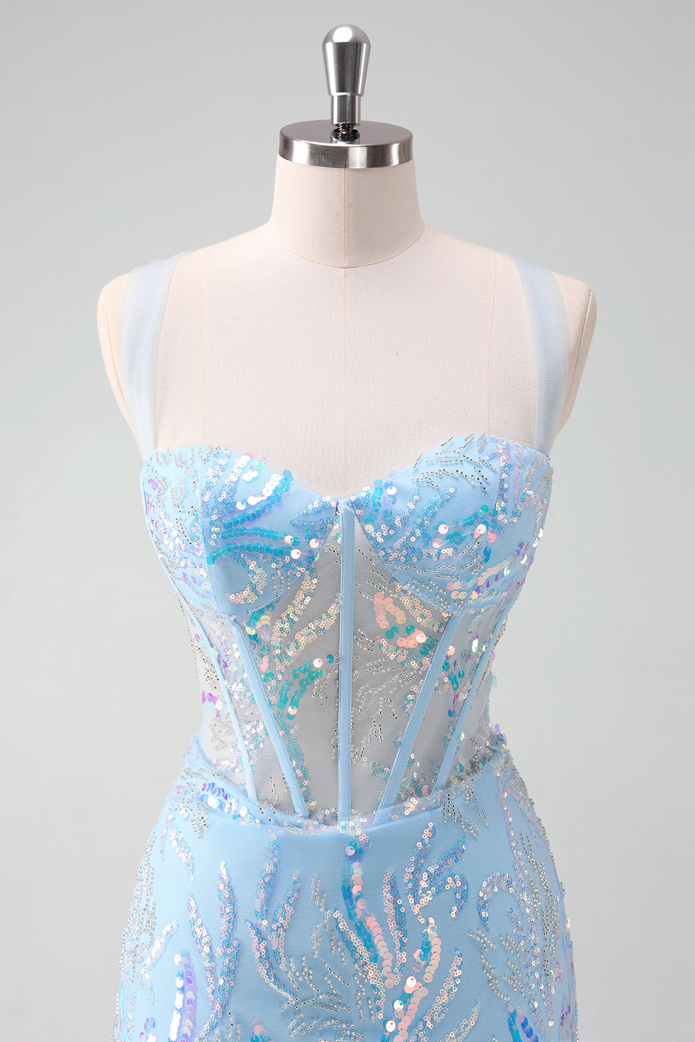 Sparkly Light Blue Sequins Corset Tight Short Homecoming Dress/Mini Dress