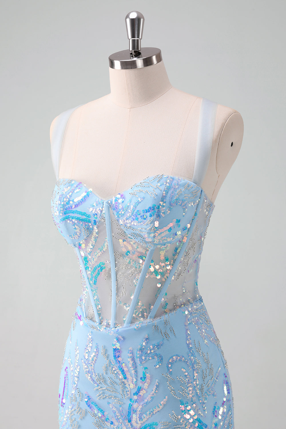 Sparkly Light Blue Sequins Corset Tight Short Homecoming Dress/Mini Dress