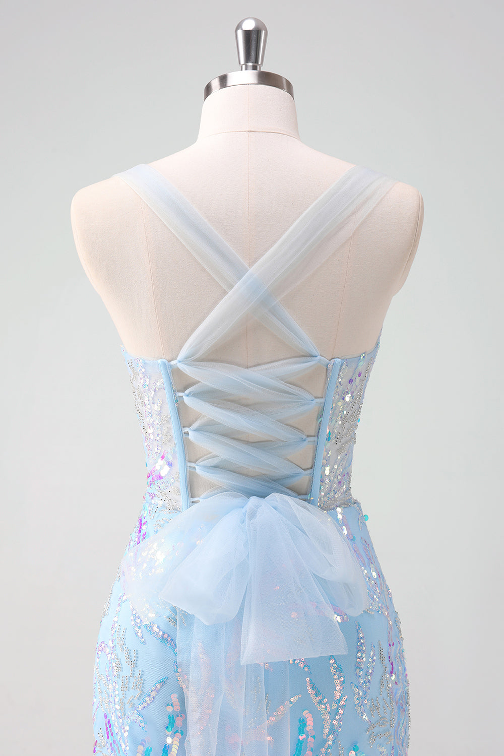 Sparkly Light Blue Sequins Corset Tight Short Homecoming Dress/Mini Dress