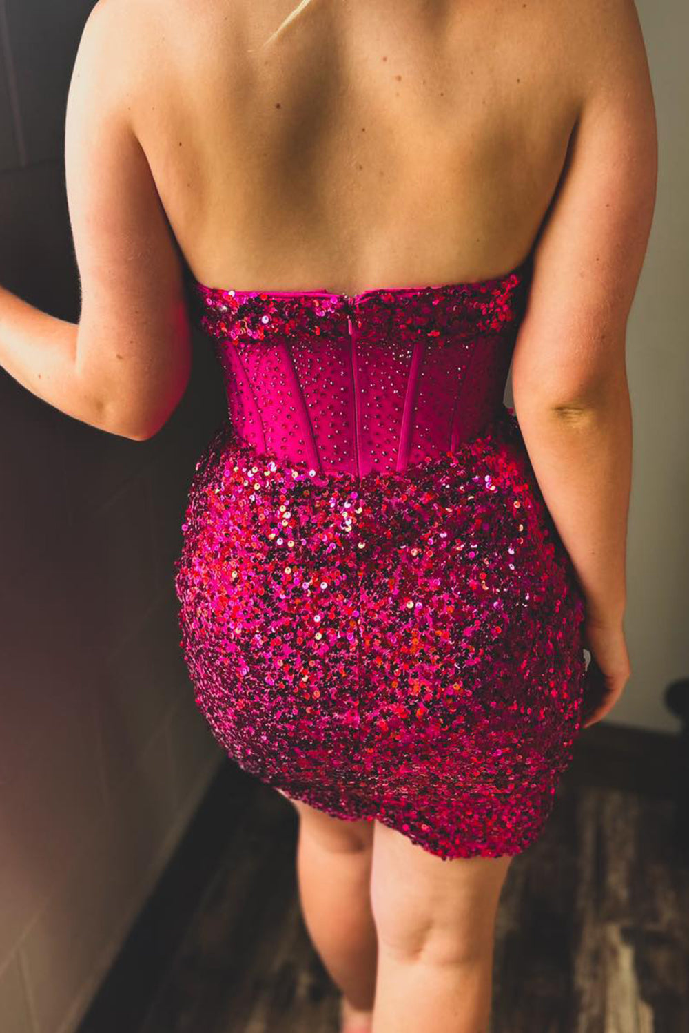 Sparkly Fuchsia Sweetheart Corset Tight Short Homecoming Dress/Mini Dress
