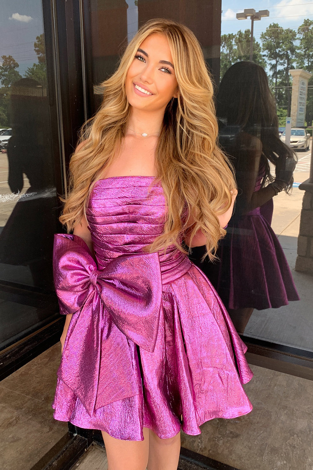 Purple Sweetheart Corset A Line Short Homecoming Dress/Mini Dress With Bow – Suzhoudress