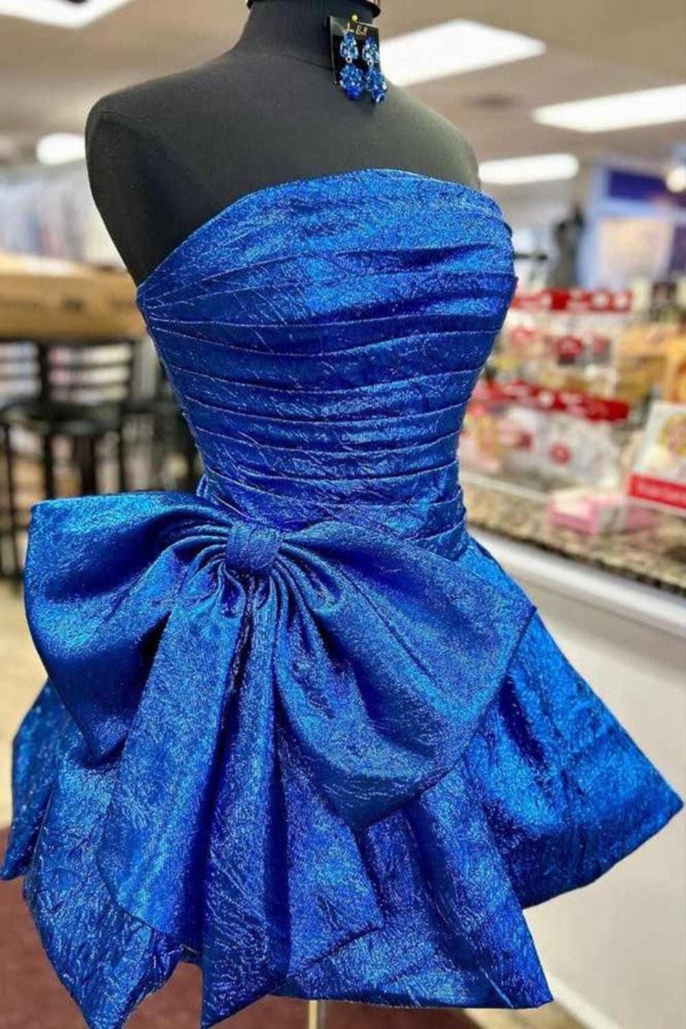 Blue Strapless Corset A Line Short Homecoming Dress/Mini Dress With Bow
