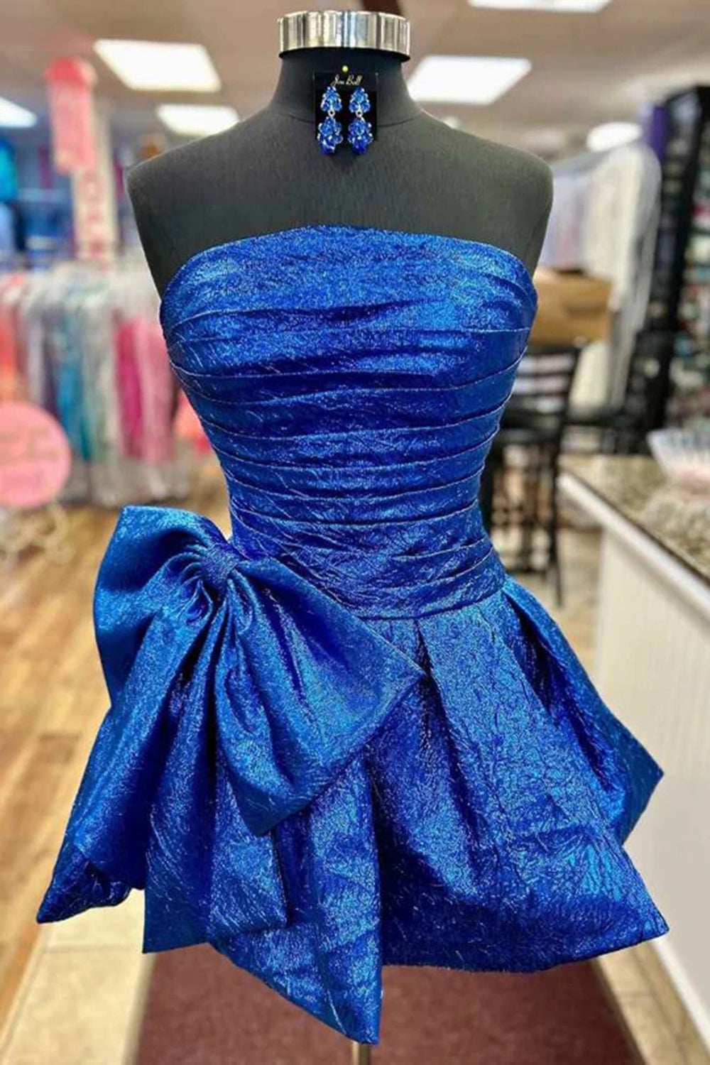 Blue Strapless Corset A Line Short Homecoming Dress/Mini Dress With Bow