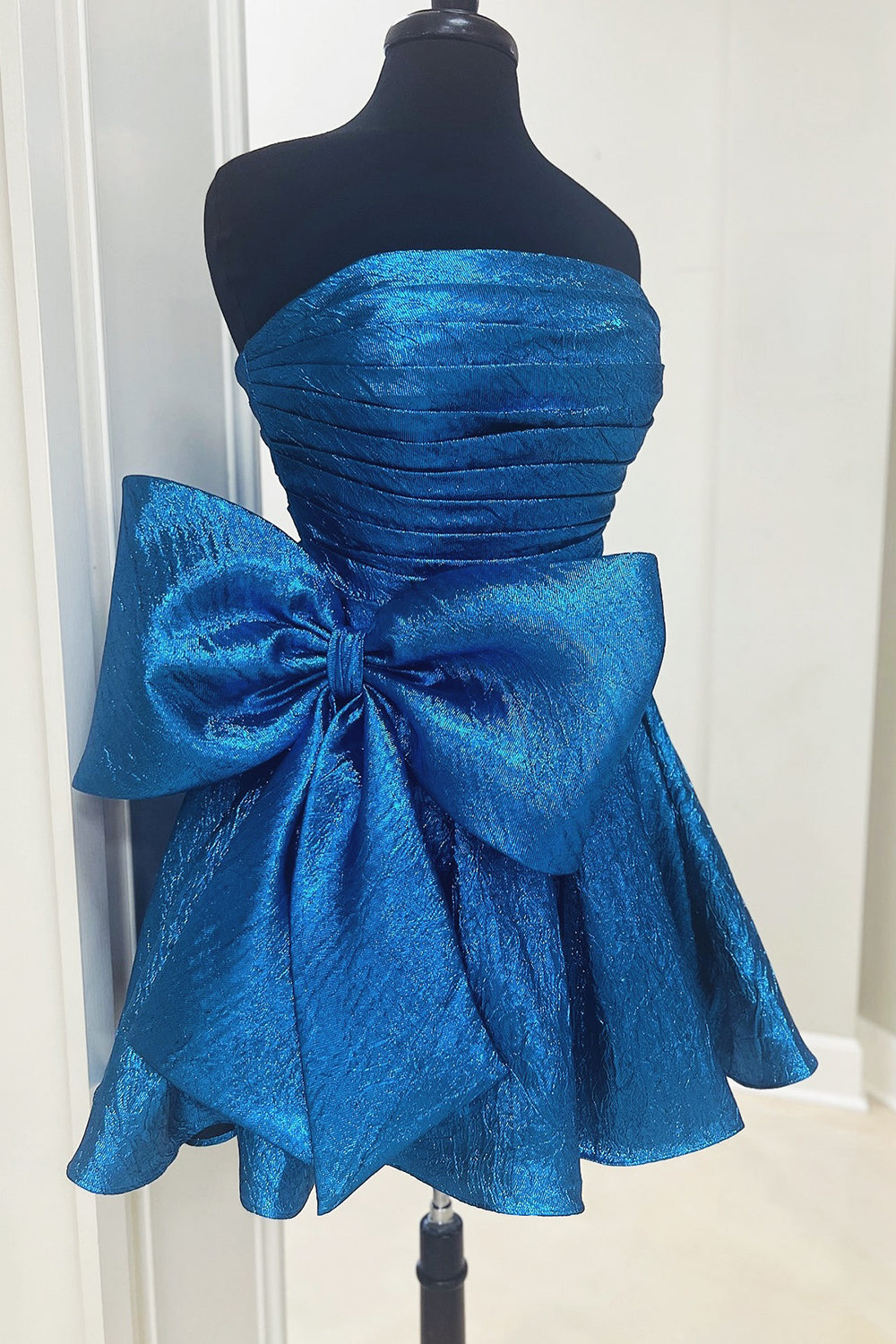 Blue Strapless Corset A Line Short Homecoming Dress/Mini Dress With Bow
