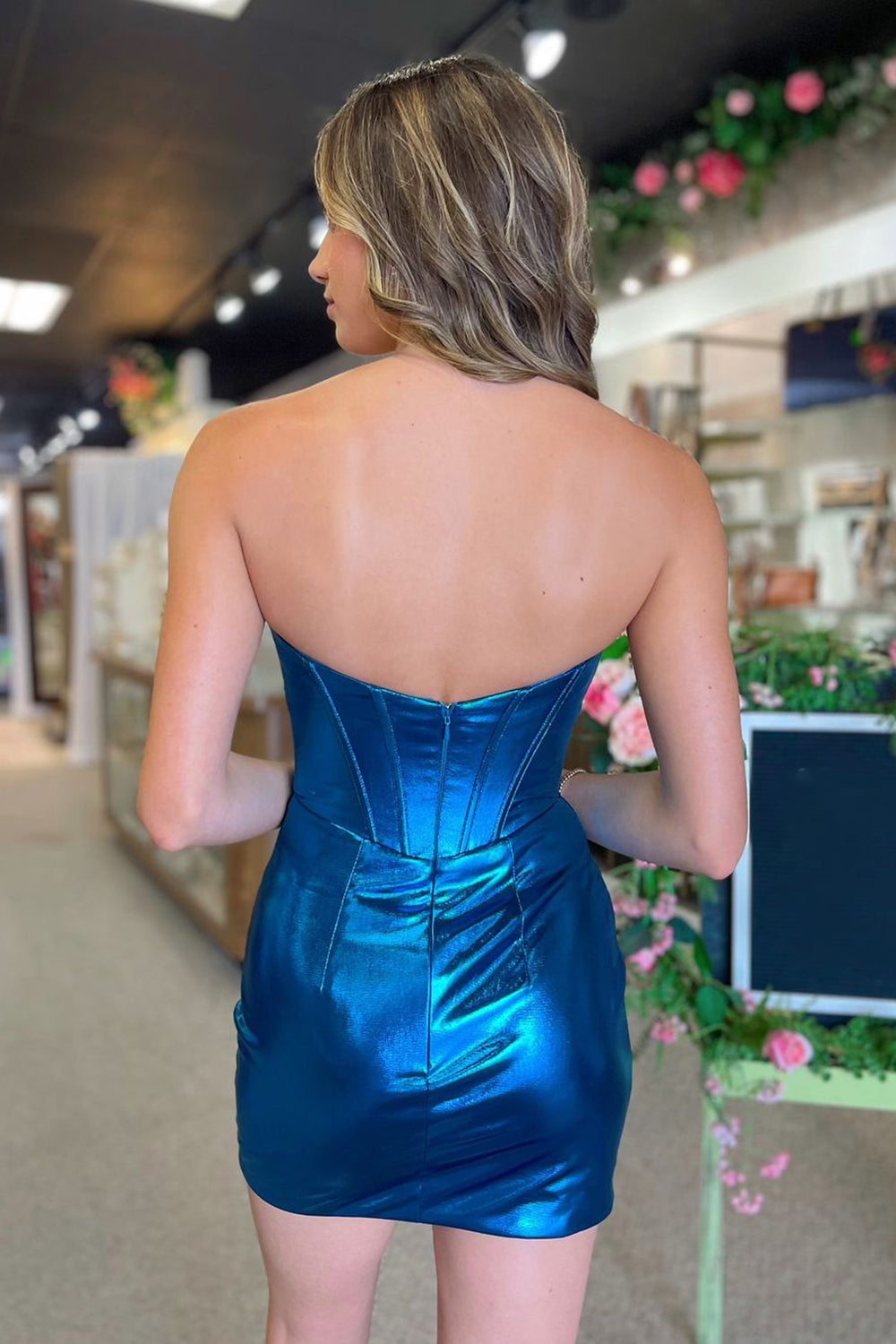 Blue Strapless Corset Tight Short Homecoming Dress/Mini Dress