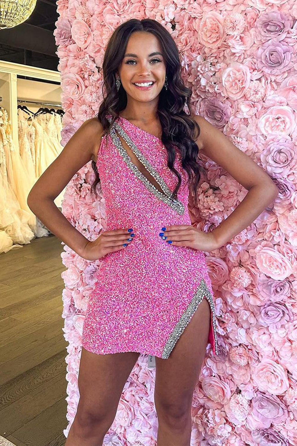 Sparkly Black Sequins One Shoulder Tight Short Homecoming Dress/Mini Dress