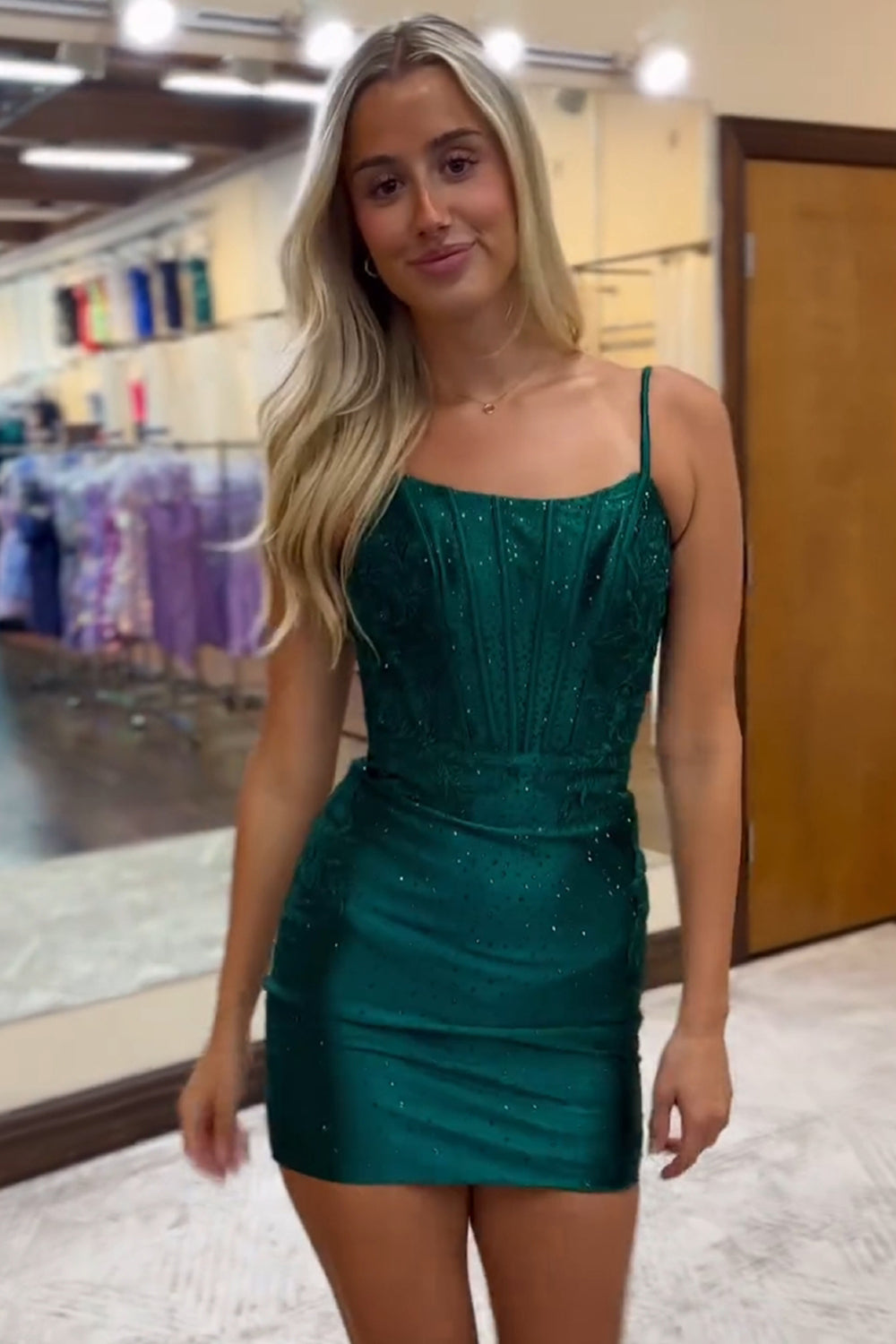 Sparkly Dark Green Bodycon Corset Tight Short Homecoming Dress/Mini Dress