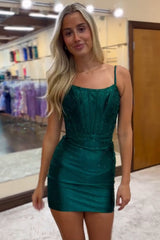 Sparkly Dark Green Bodycon Corset Tight Short Homecoming Dress/Mini Dress