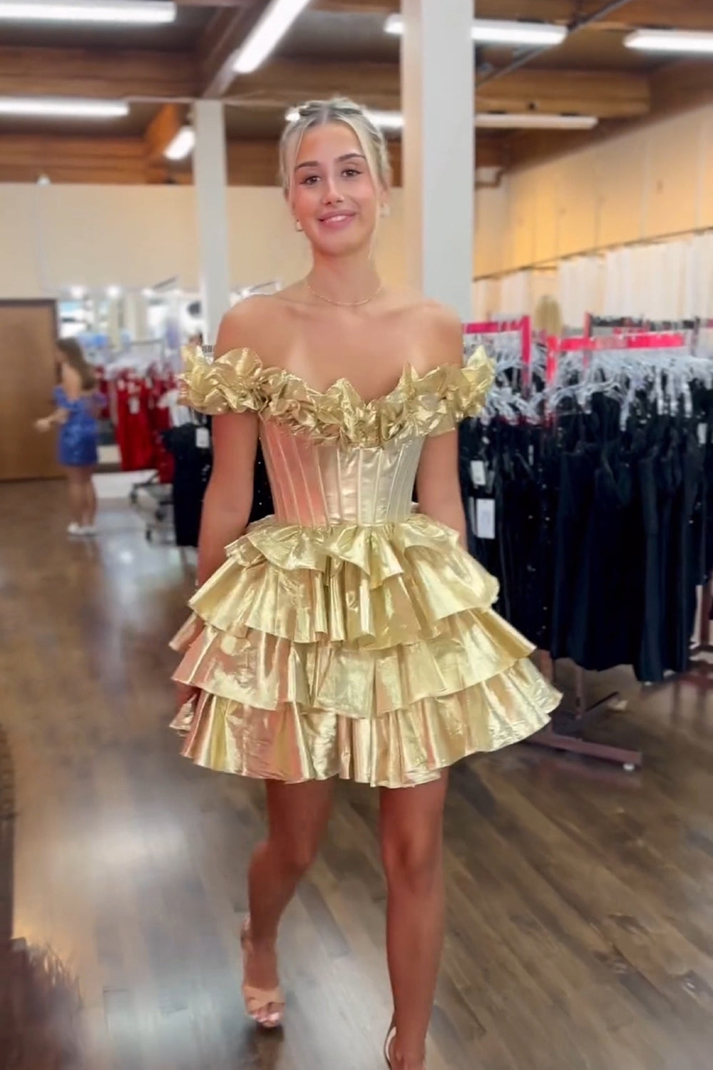 Blue Off The Shoulder Corset Short Homecoming Dress/Mini Dress With Ruffles
